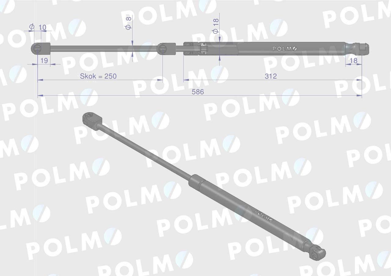 Siłownik szyby przedniej tylnej drzwi l max 586mm al71414p deutz polmo - zdjęcie 2