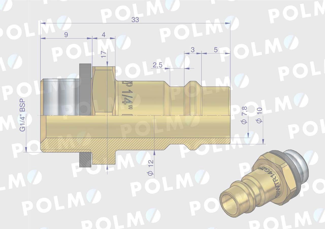 Szybkozłącze pneumatyczne p26 nw7.2 wtyczka 1/4"bsp gwint zewnętrzny polmo 5szt - zdjęcie 2