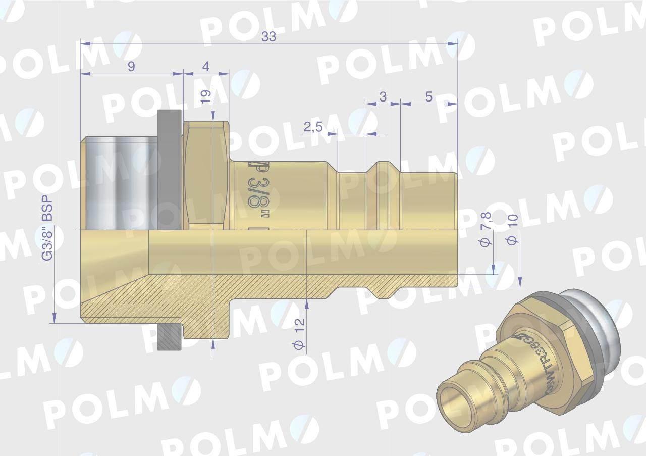 Szybkozłącze pneumatyczne p26 nw7.2 wtyczka 3/8"bsp gwint zewnętrzny polmo 5szt - zdjęcie 2
