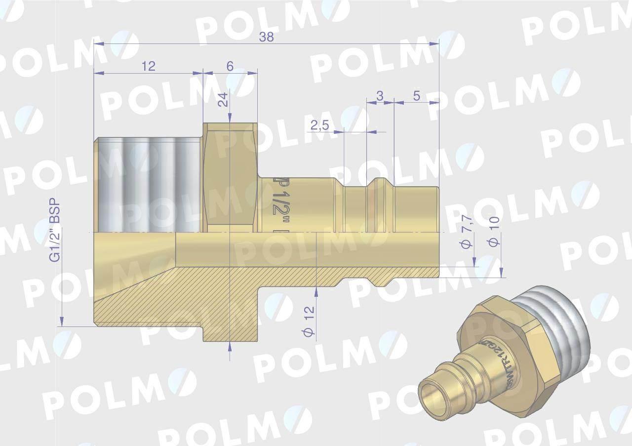 Szybkozłącze pneumatyczne p26 nw7.2 wtyczka 1/2"bsp gwint zewnętrzny polmo 5szt - zdjęcie 2
