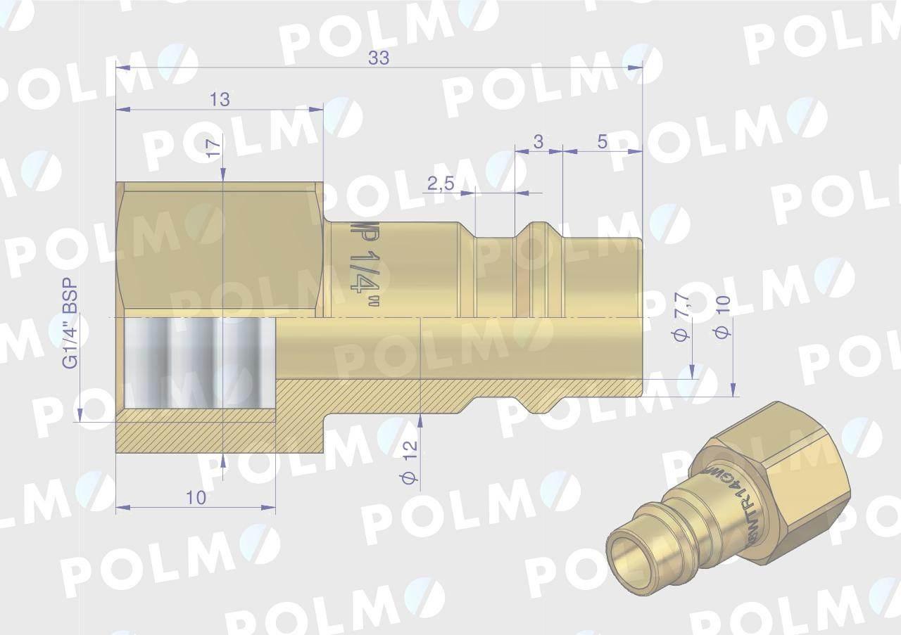 Szybkozłącze pneumatyczne p26 nw7.2 wtyczka 1/4"bsp gwint wewnętrzny polmo 5szt - zdjęcie 2