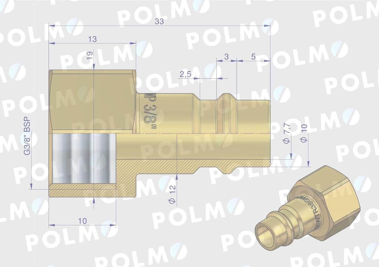 Szybkozłącze pneumatyczne p26 nw7.2 wtyczka 3/8"bsp gwint wewnętrzny polmo 5szt - zdjęcie 2