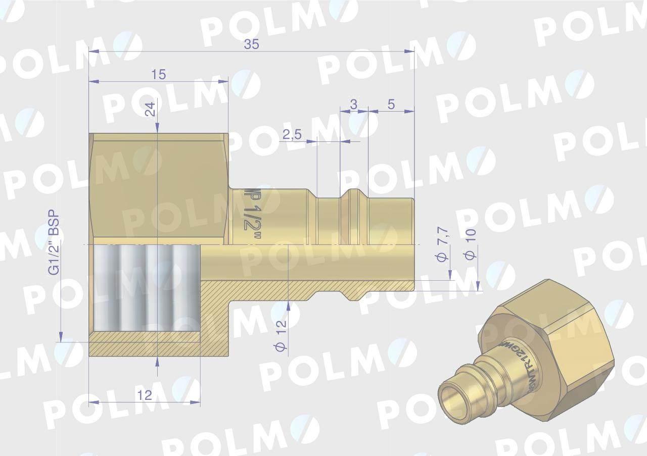 Szybkozłącze pneumatyczne p26 nw7.2 wtyczka 1/2"bsp gwint wewnętrzny polmo 5szt - zdjęcie 2