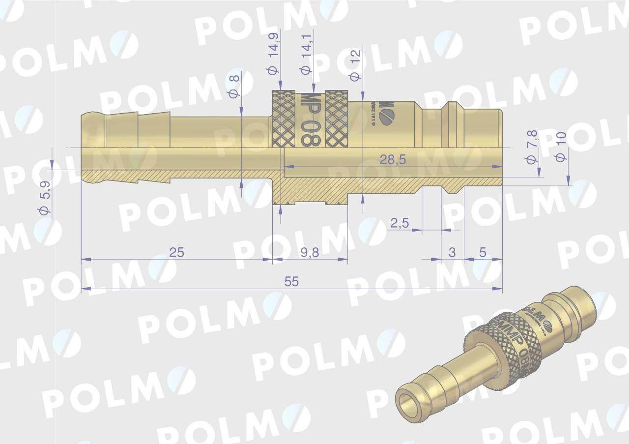 Szybkozłącze pneumatyczne p26 nw7.2 wtyczka pod wąż dn08mm polmo 5szt - zdjęcie 2