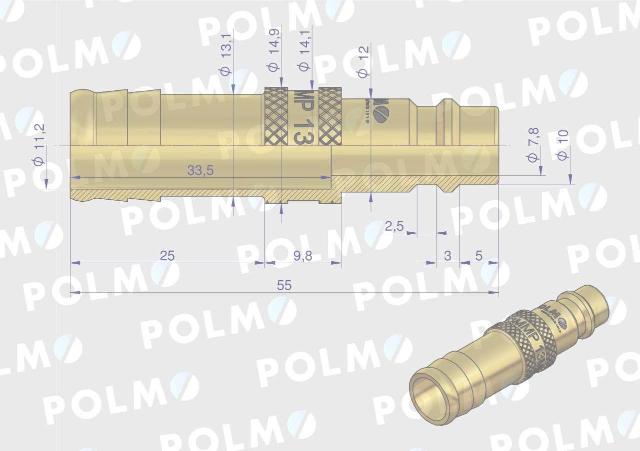 Szybkozłącze pneumatyczne p26 nw7.2 wtyczka pod wąż dn13mm polmo 5szt - zdjęcie 2
