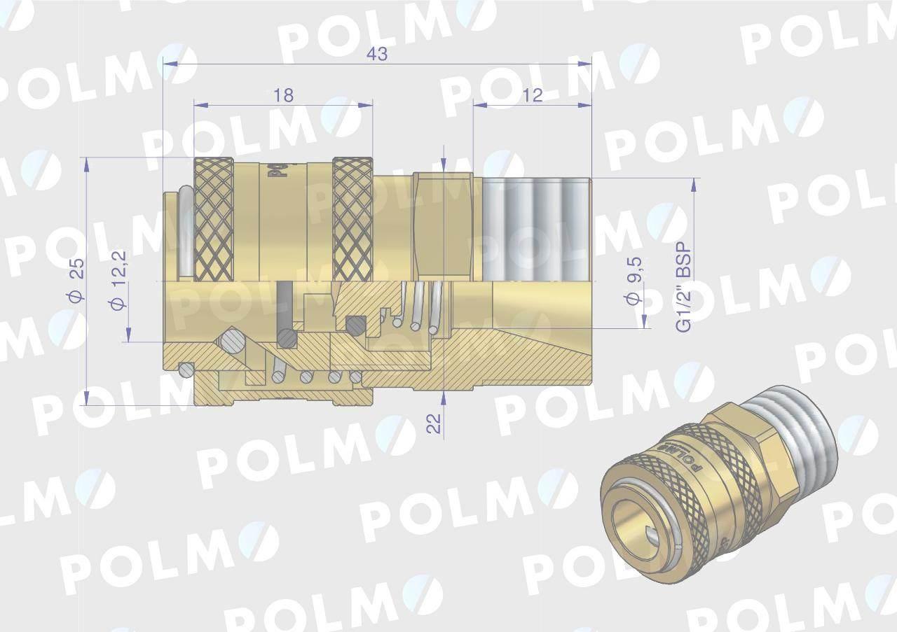Szybkozłącze pneumatyczne p26 nw7.2 gniazdo 1/2"bsp gwint zewnętrzny polmo 5szt - zdjęcie 2