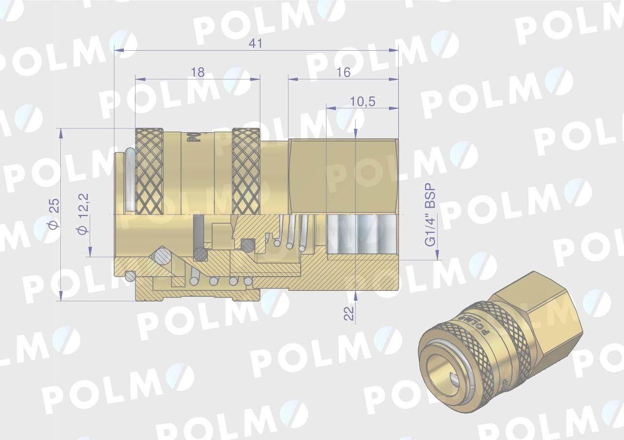Szybkozłącze pneumatyczne p26 nw7.2 gniazdo 1/4"bsp gwint wewnętrzny polmo 5szt - zdjęcie 2