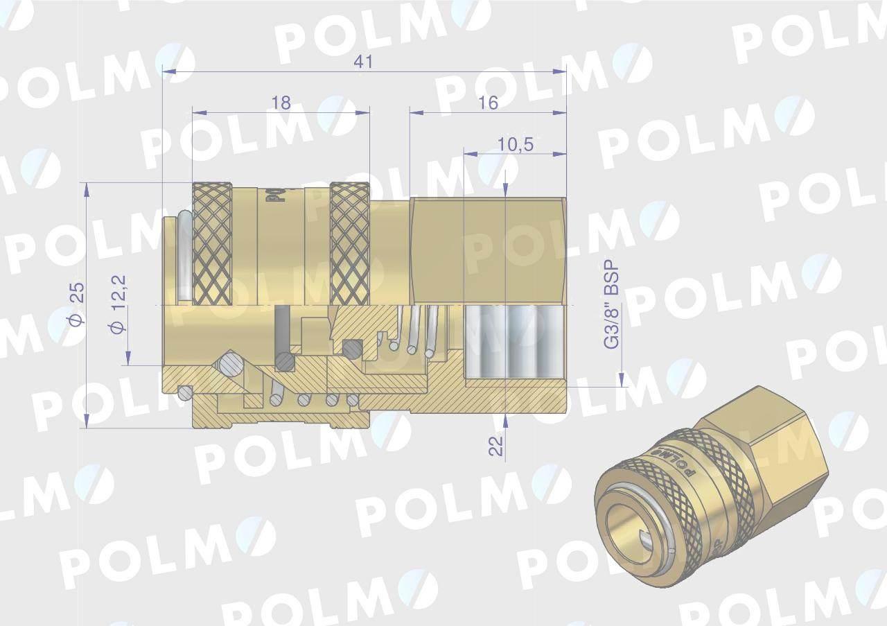 Szybkozłącze pneumatyczne p26 nw7.2 gniazdo 3/8"bsp gwint wewnętrzny polmo 5szt - zdjęcie 2