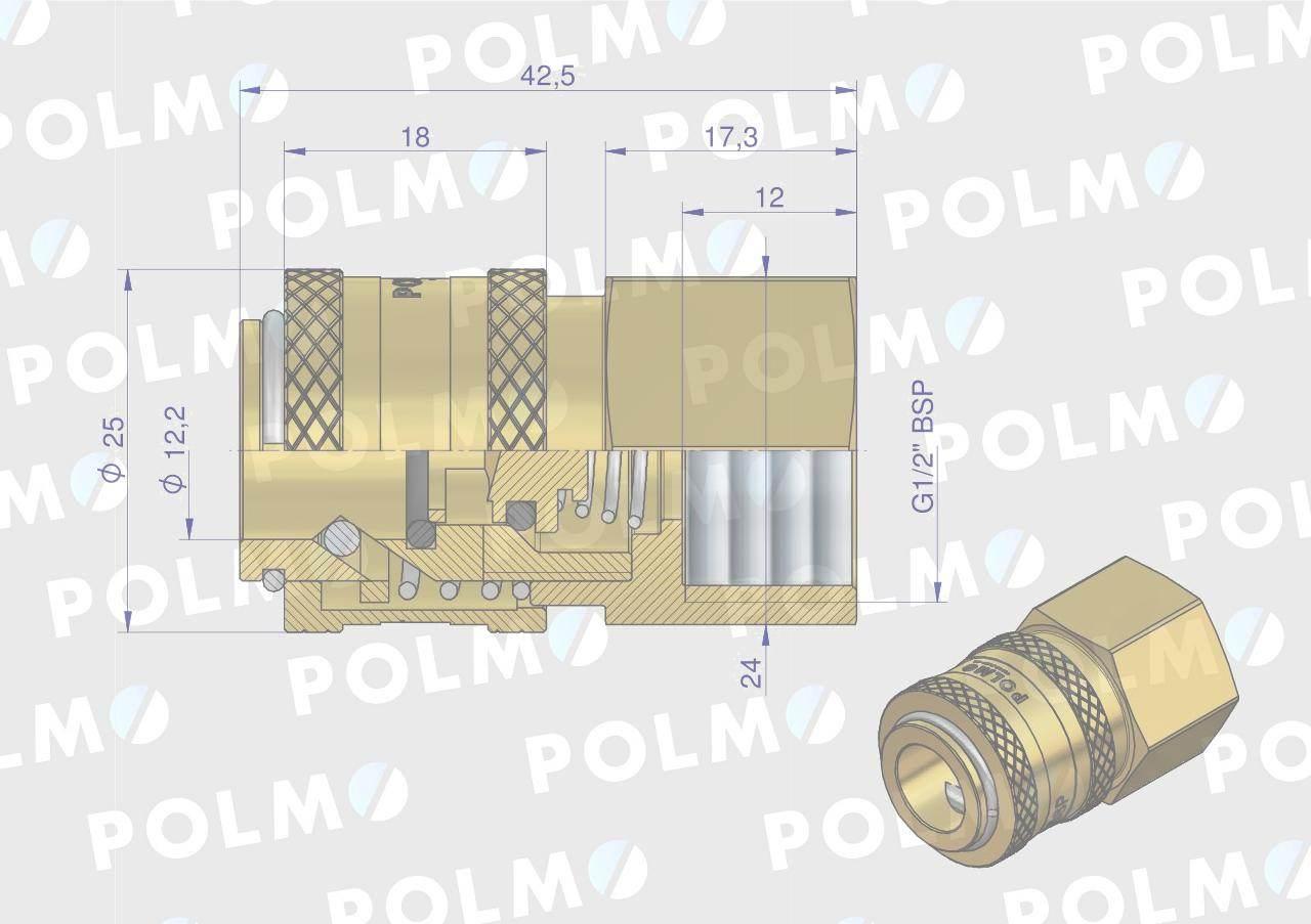Szybkozłącze pneumatyczne p26 nw7.2 gniazdo 1/2"bsp gwint wewnętrzny polmo 5szt - zdjęcie 2