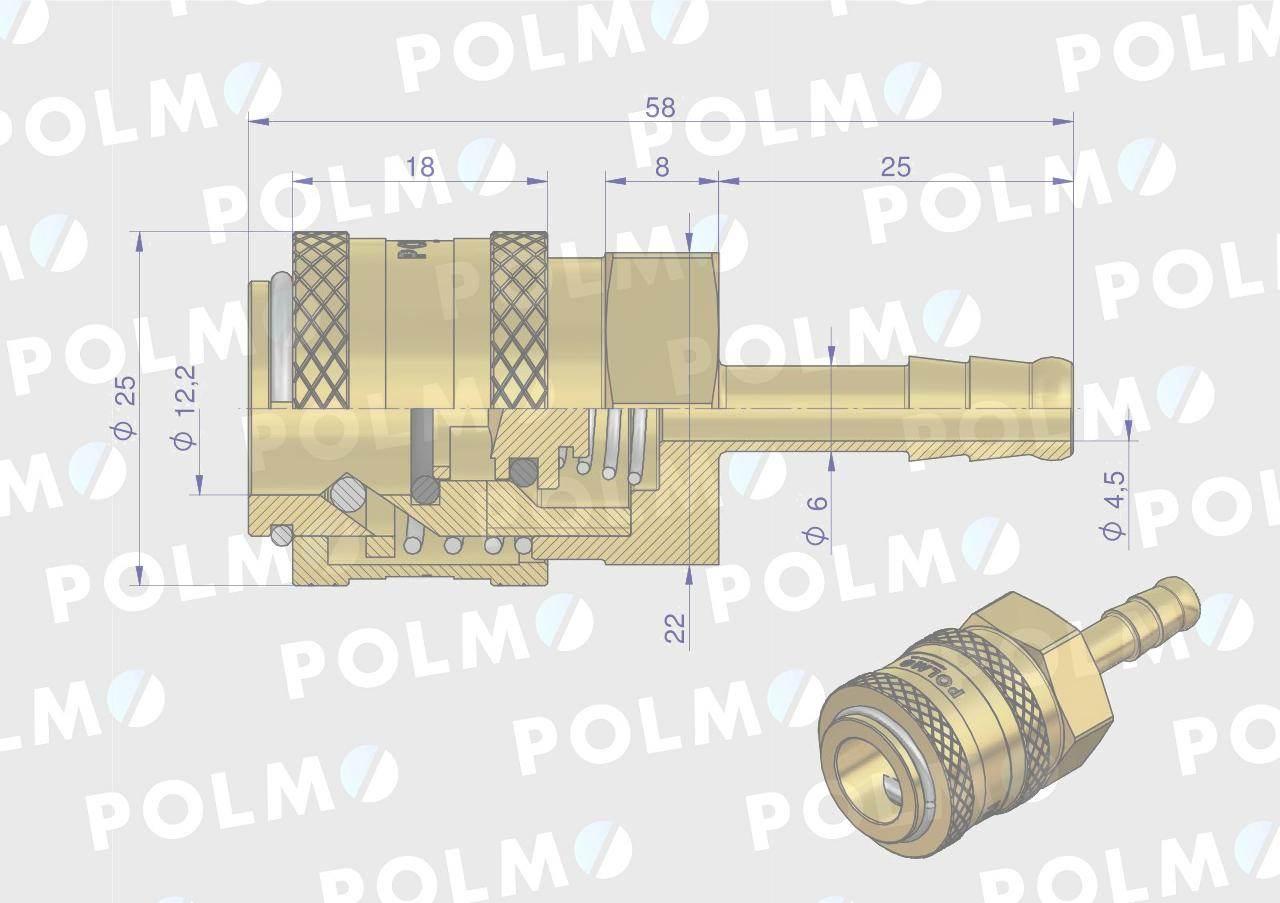 Szybkozłącze pneumatyczne p26 nw7.2 gniazdo pod wąż dn06mm polmo 5szt - zdjęcie 2