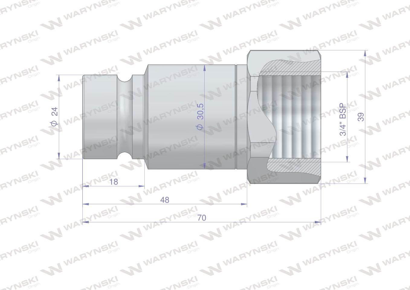 Szybkozłącze hydrauliczne suchoodcinające rozmiar 1/2 wtyczka g3/4"bsp gwint wewnętrzny iso16028 waryński - zdjęcie 2
