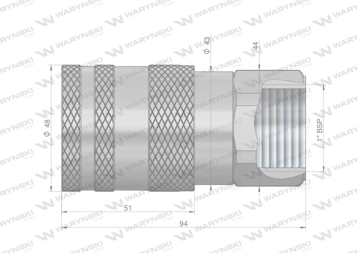 Szybkozłącze hydrauliczne suchoodcinające rozmiar 3/4 gniazdo g1"bsp gwint wewnętrzny iso16028 waryński - zdjęcie 2