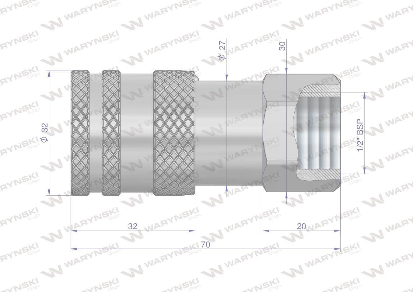 Szybkozłącze hydrauliczne suchoodcinające rozmiar 3/8 gniazdo g1/2"bsp gwint wewnętrzny iso16028 waryński - zdjęcie 2