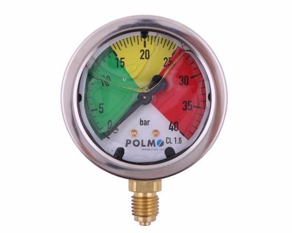 Manometr glicerynowy m63 0-40 bar gwint m12x1.5 dolne przyłącze obudowa kwasoodporna opryskiwacz polmo - zdjęcie 2