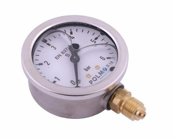 Manometr glicerynowy m63 0-6 bar dolne przyłącze g1/4" polmo
