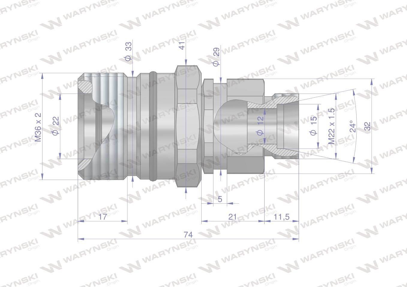 Szybkozłącze hydrauliczne skręcane gniazdo m22x1.5 gwint zewnętrzny 300bar waryński - zdjęcie 2