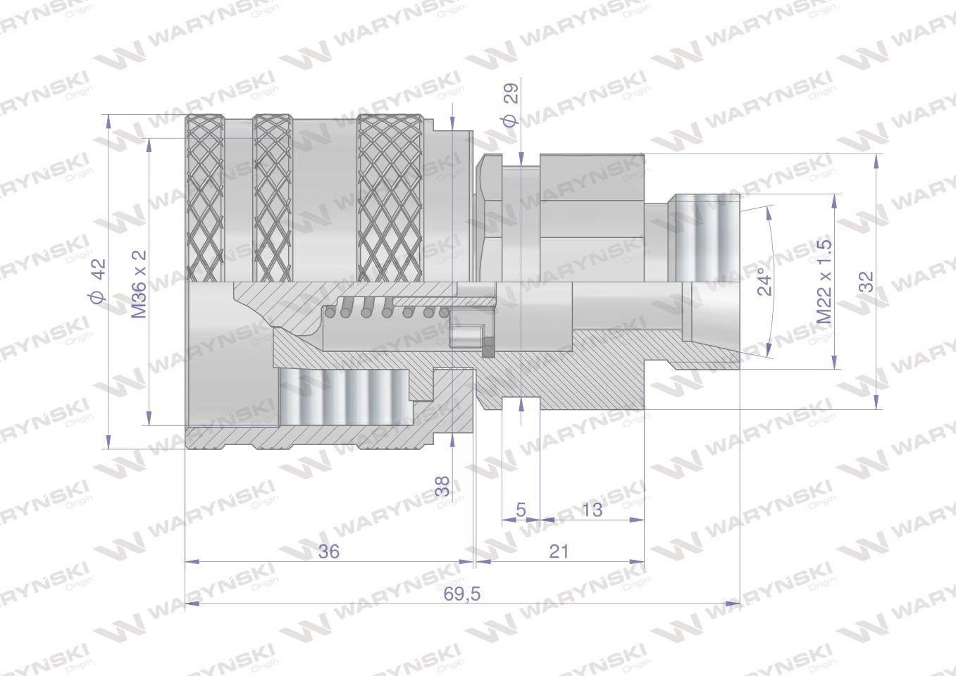 Szybkozłącze hydrauliczne skręcane wtyczka m22x1.5 gwint zewnętrzny 300bar waryński - zdjęcie 2