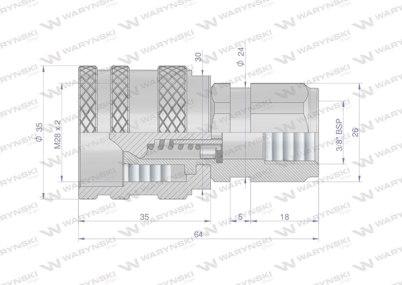 Szybkozłącze hydrauliczne skręcane wtyczka g3/8"bsp gwint wewnętrzny 300bar waryński - zdjęcie 2