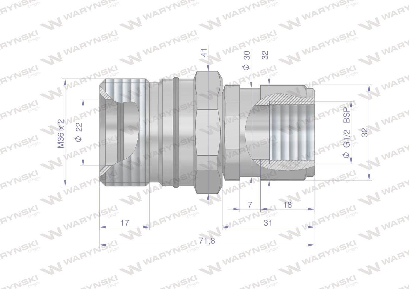 Szybkozłącze hydrauliczne skręcane gniazdo g1/2"bsp gwint wewnętrzny 300bar waryński - zdjęcie 2