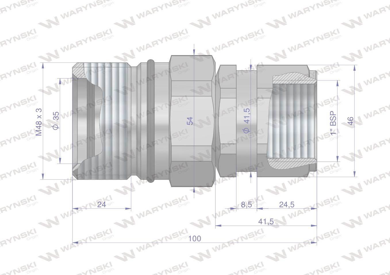 Szybkozłącze hydrauliczne skręcane gniazdo g1"bsp gwint wewnętrzny 250bar waryński - zdjęcie 2