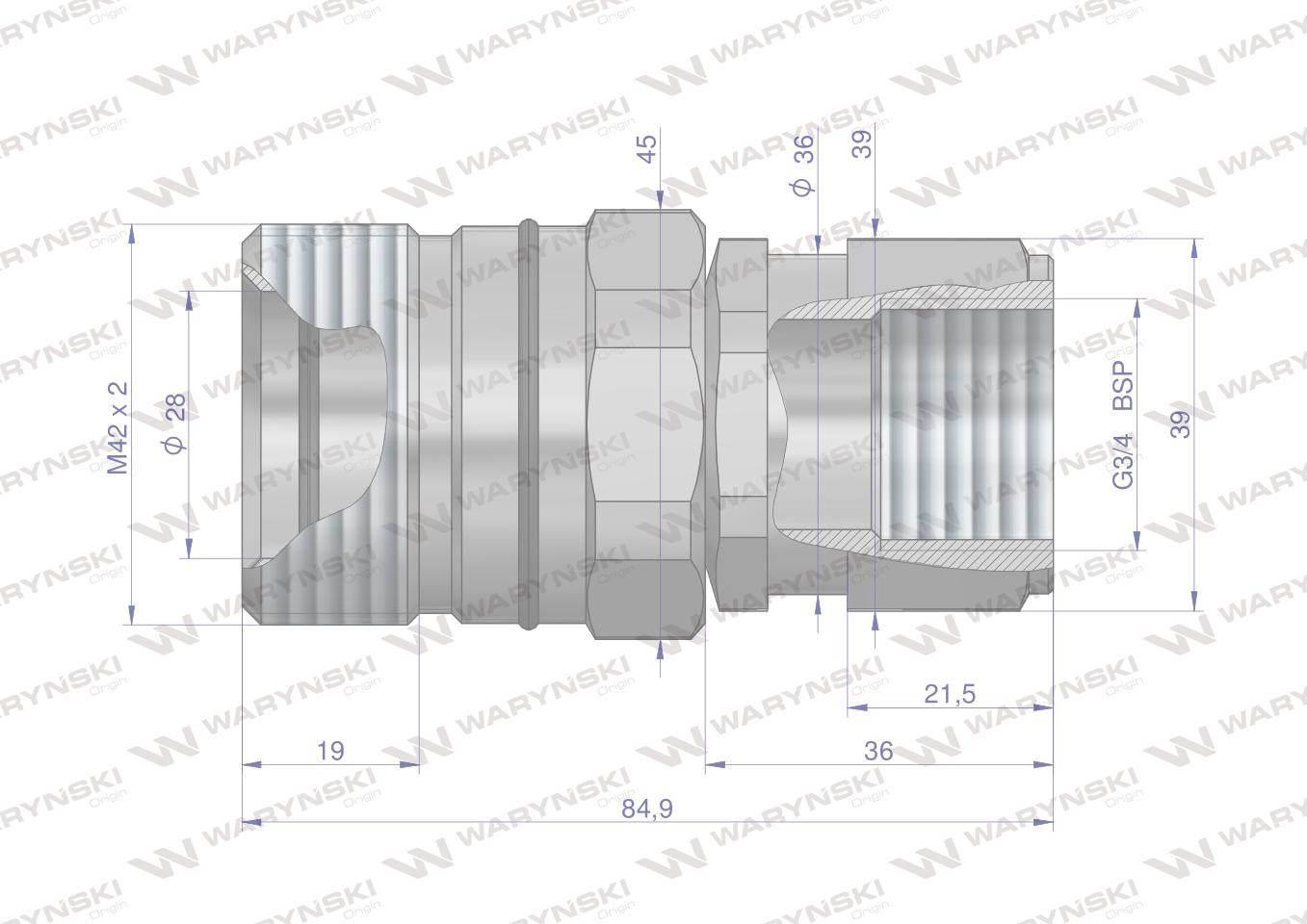 Szybkozłącze hydrauliczne skręcane gniazdo g3/4"bsp gwint wewnętrzny 250bar waryński - zdjęcie 2