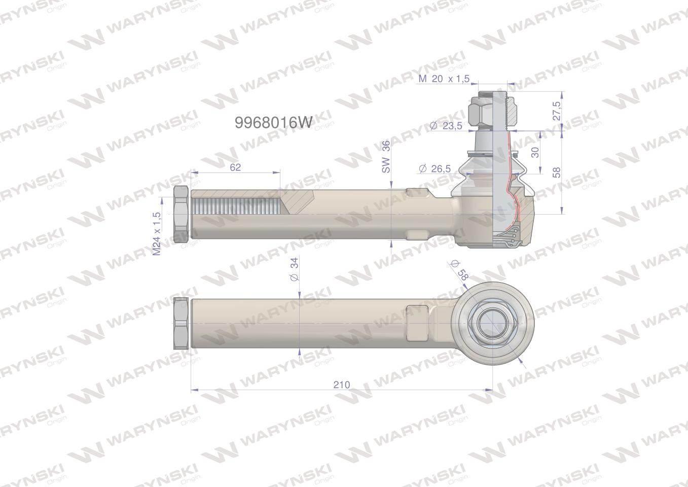 Przegub kierowniczy 210mm m24x1,5 9968016 waryński - zdjęcie 2