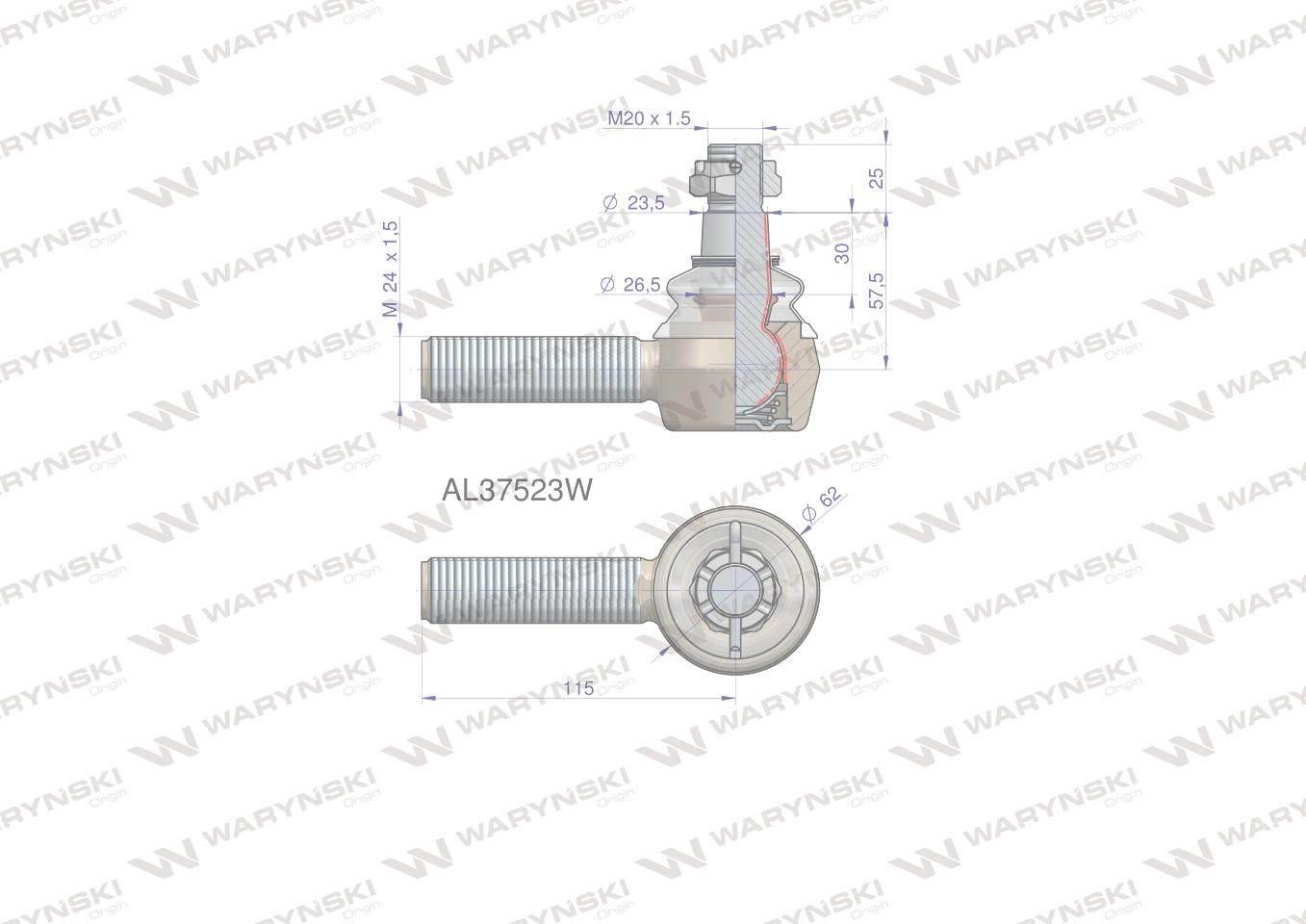 Przegub kierowniczy 115mm m24x1,5 al37523 waryński - zdjęcie 2