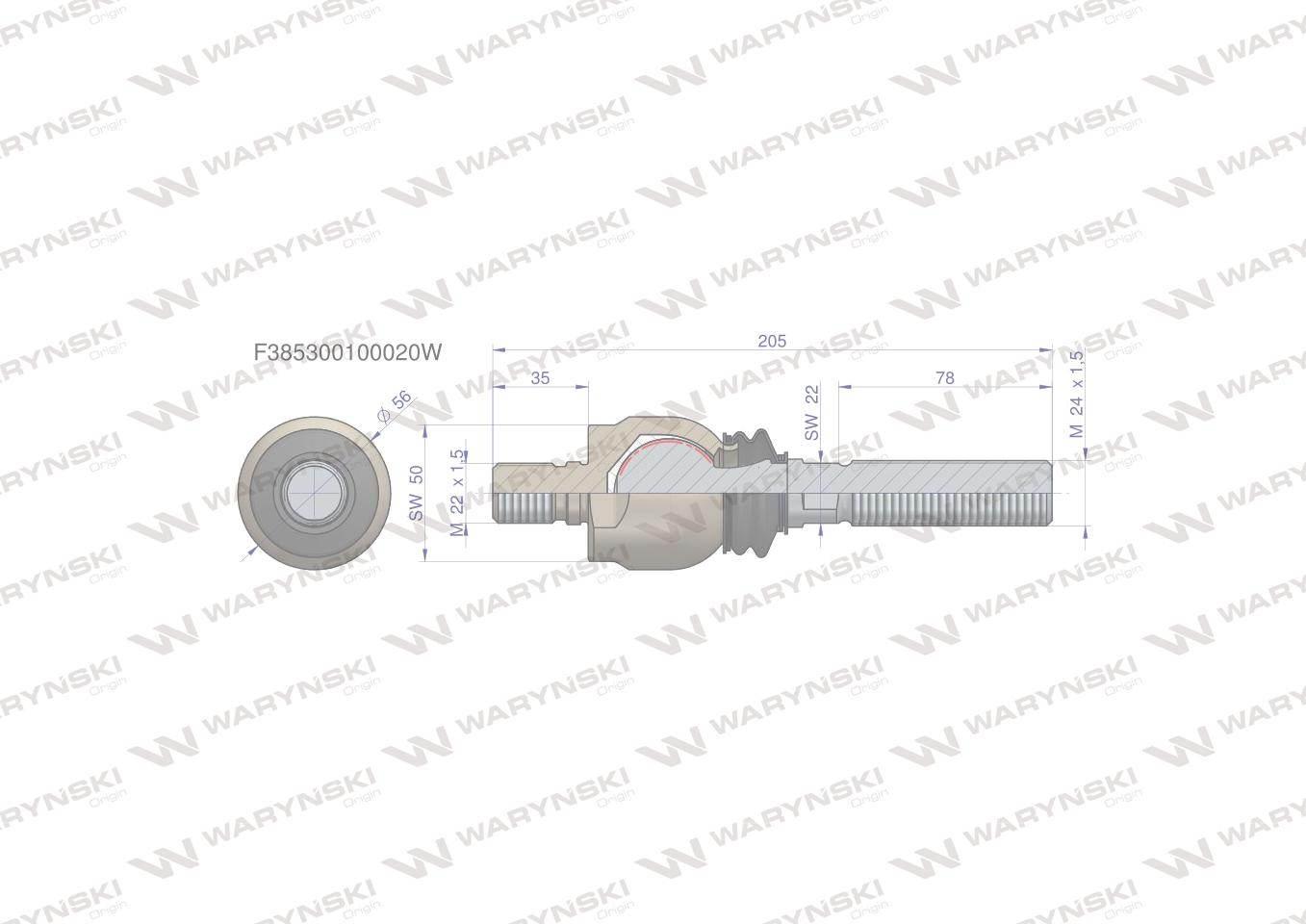 Przegub kierowniczy 205mm m22x1,5 m24x1,5 f385300100020f339300020290 waryński - zdjęcie 2
