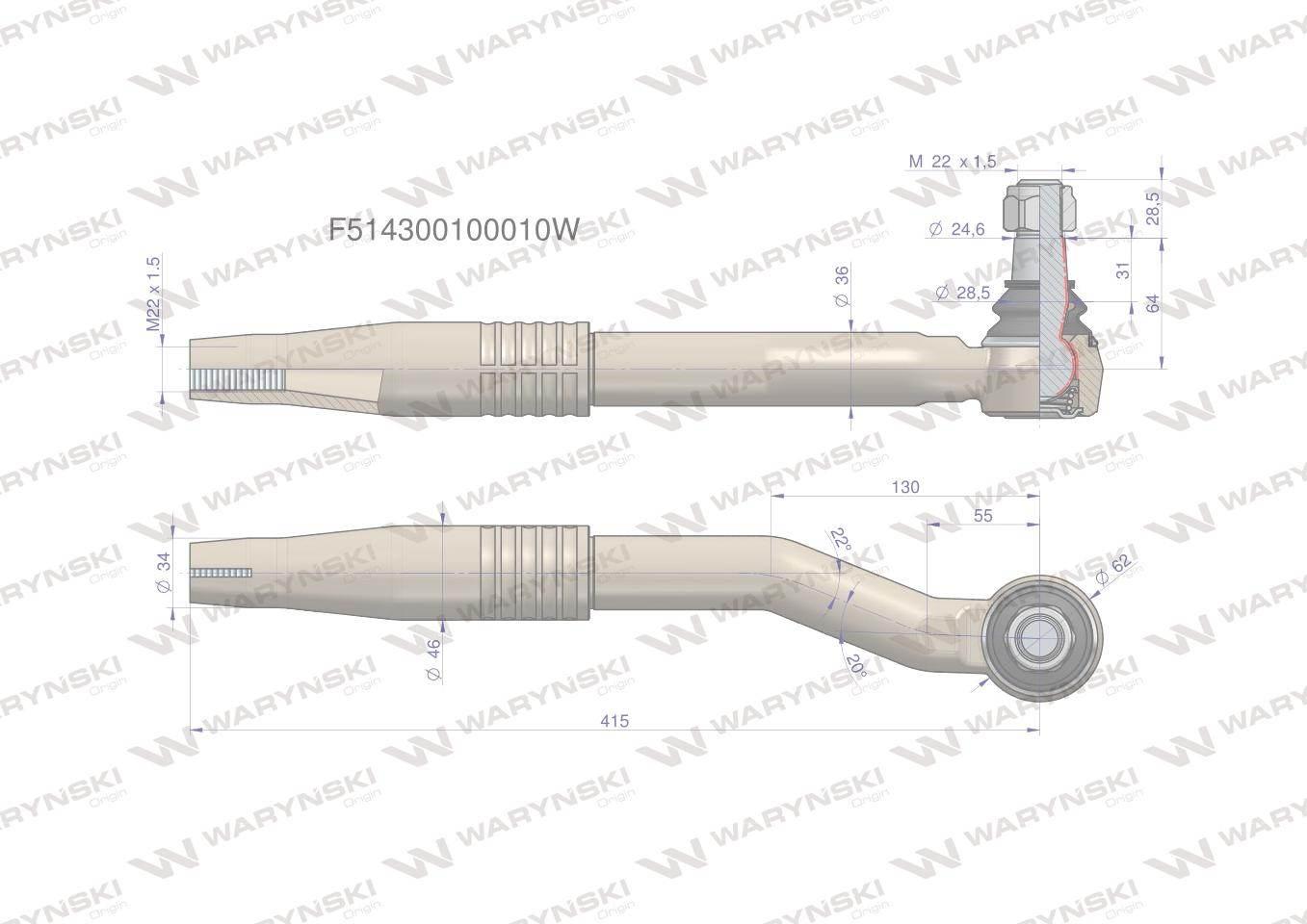 Przegub kierowniczy prawy 415mm m22x1,5 f514300100010 waryński - zdjęcie 2