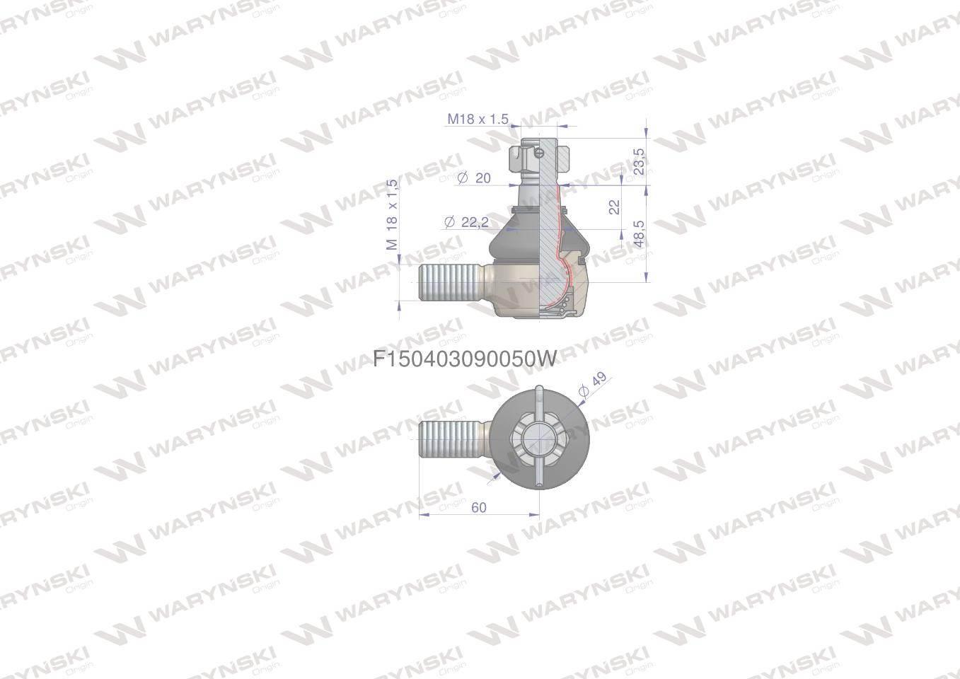 Przegub kierowniczy 60mm m18x1,5 f150403090050 waryński - zdjęcie 2