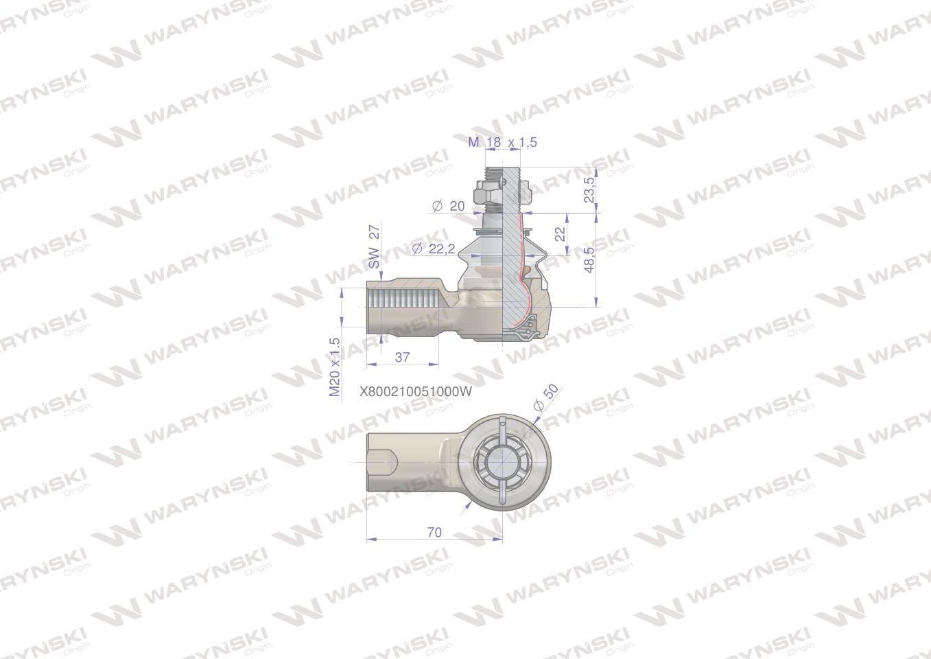 Przegub kierowniczy 70mm m20x1,5 x800210051000 waryński - zdjęcie 2