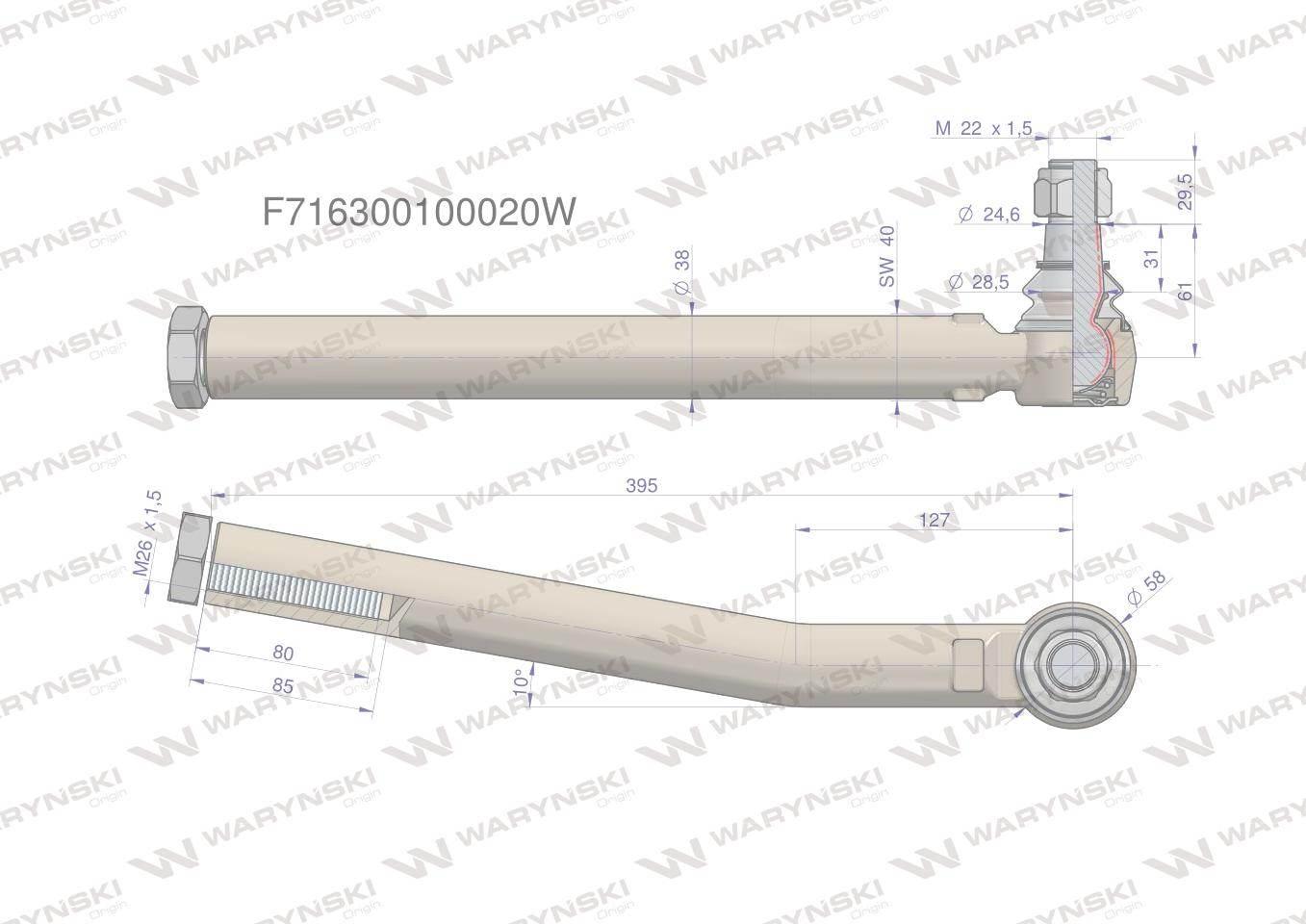 Przegub kierowniczy prawy 395mm m26x1,5 f716300100020 waryński - zdjęcie 2