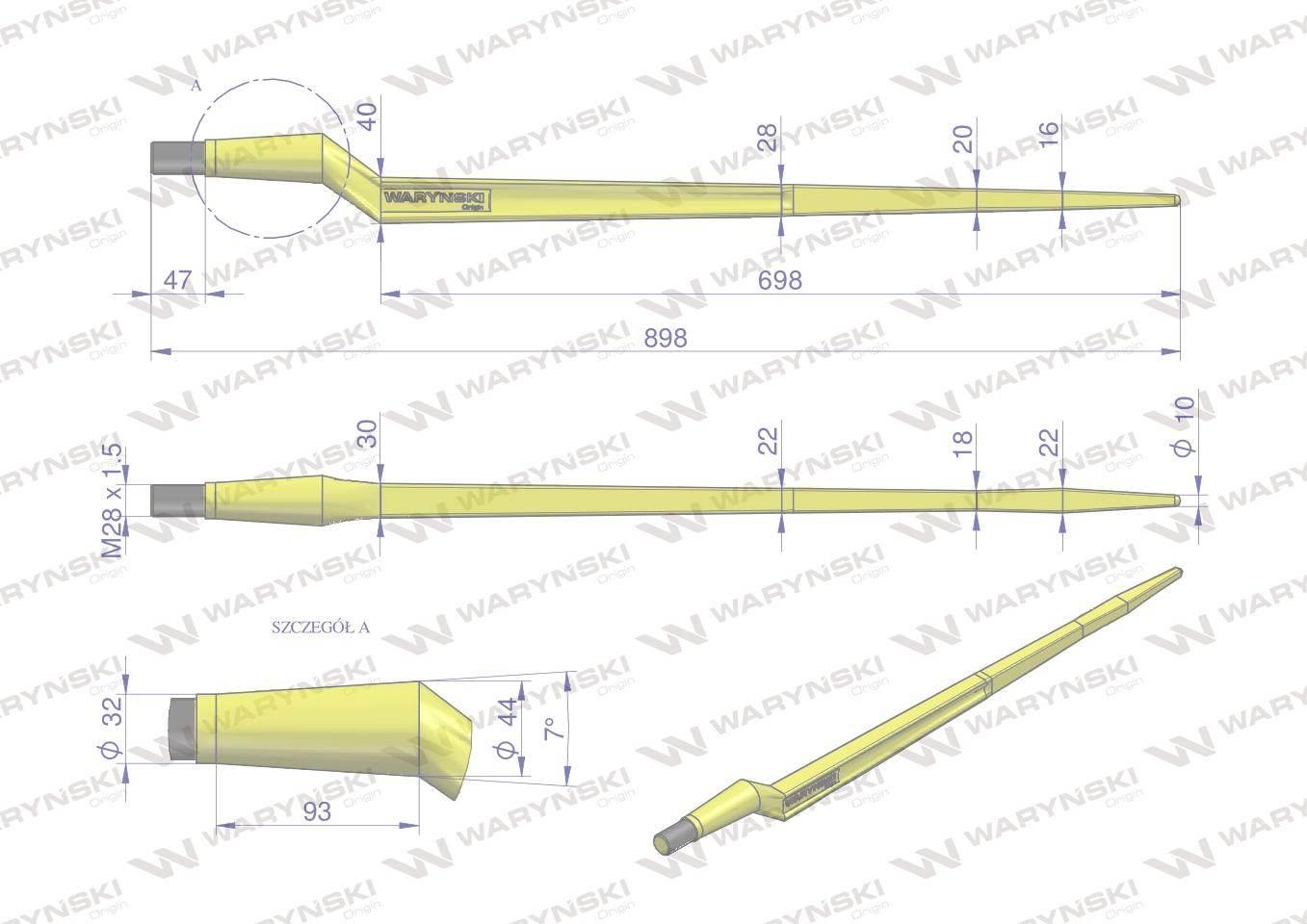 Ząb ładowacza ciężki uniwersalny z l 880mm tur na tuleję w-5791200 waryński - zdjęcie 2