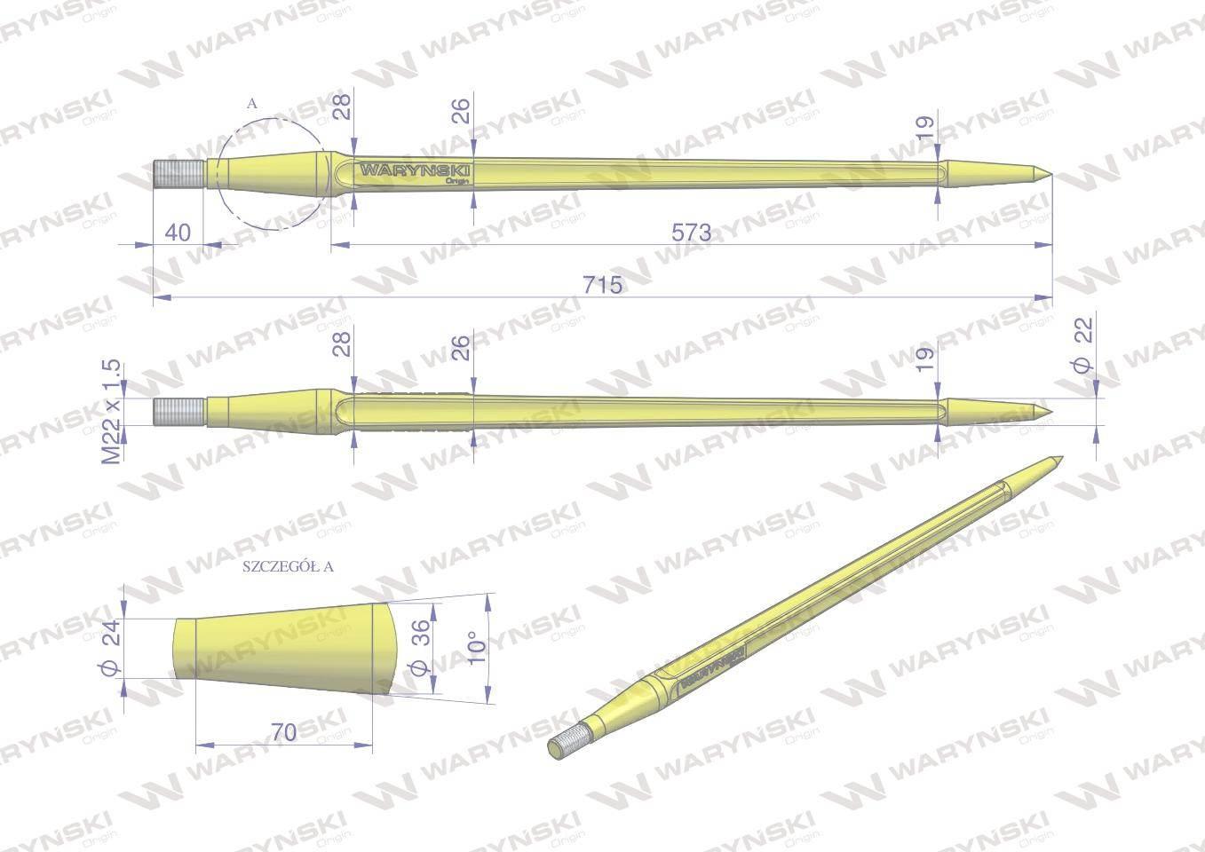 Ząb ładowacza uniwersalny prosty l 710mm tur waryński - zdjęcie 2