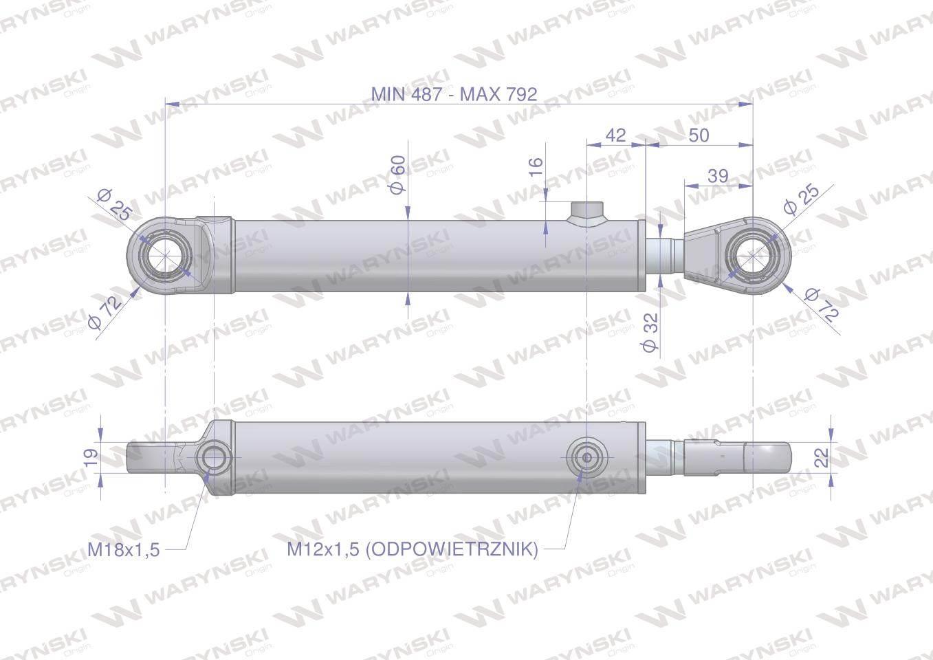 Cylinder hydrauliczny siłownik jednostronny pomocniczy podnośnika 86409904 smt 2.50/32/305 86409906 c-385 waryński - zdjęcie 2