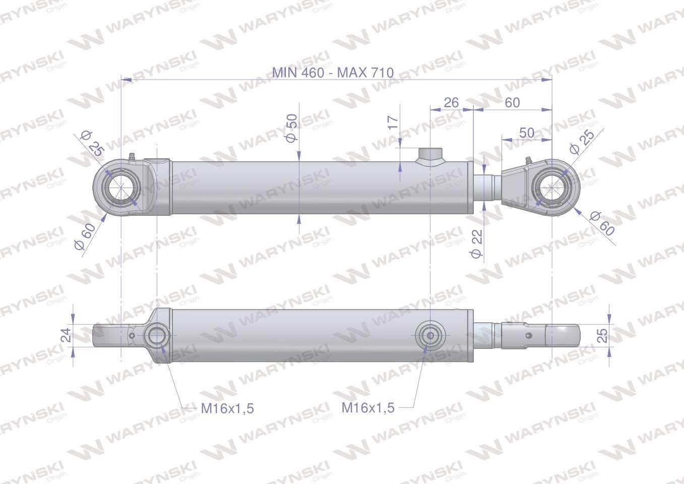 Cylinder hydrauliczny siłownik dwustronny wysuwu motowideł 5040995390 cj2f16/40/22/250z 5040995130 bizon waryński - zdjęcie 2