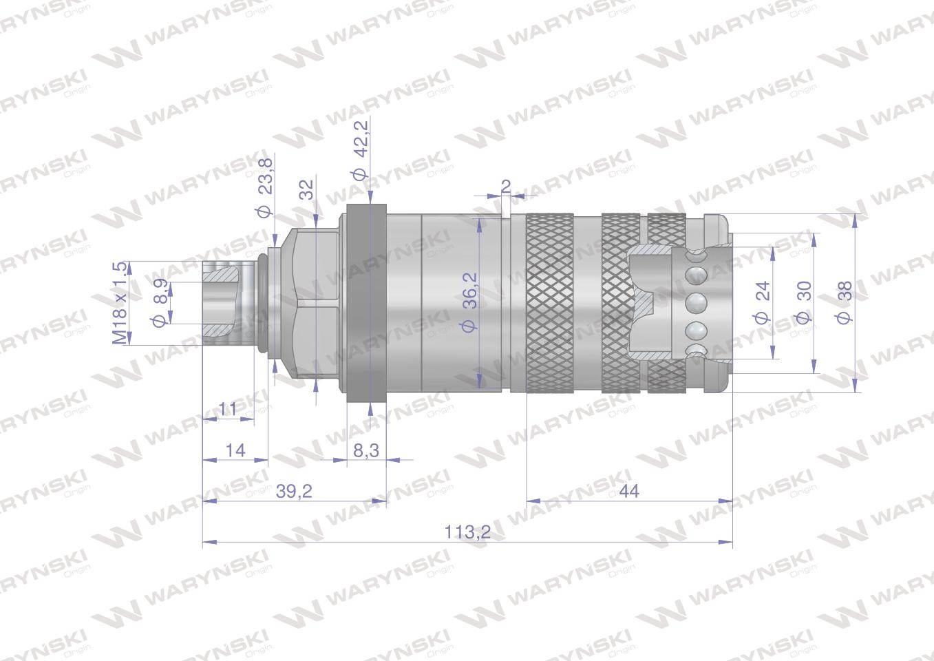 Szybkozłącze hydrauliczne zrywalne seria wia3cv 3cfpv 68 l/min gniazdo m18x1.5 gwint zewnętrzny euro push-pull iso 7241-a waryński - zdjęcie 2
