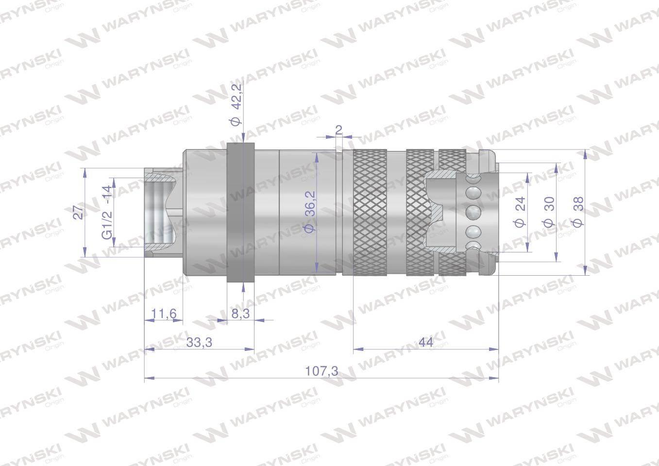 Szybkozłącze hydrauliczne zrywalne seria wia3cv 3cfpv 68 l/min gniazdo g1/2"bsp gwint wewnętrzny euro push-pull iso 7241-a waryński - zdjęcie 2