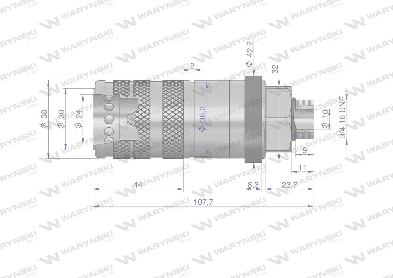 Szybkozłącze hydrauliczne zrywalne seria wia3cv 3cfpv 68 l/min gniazdo g3/4"unf gwint zewnętrzny euro push-pull iso 7241-a waryński - zdjęcie 2