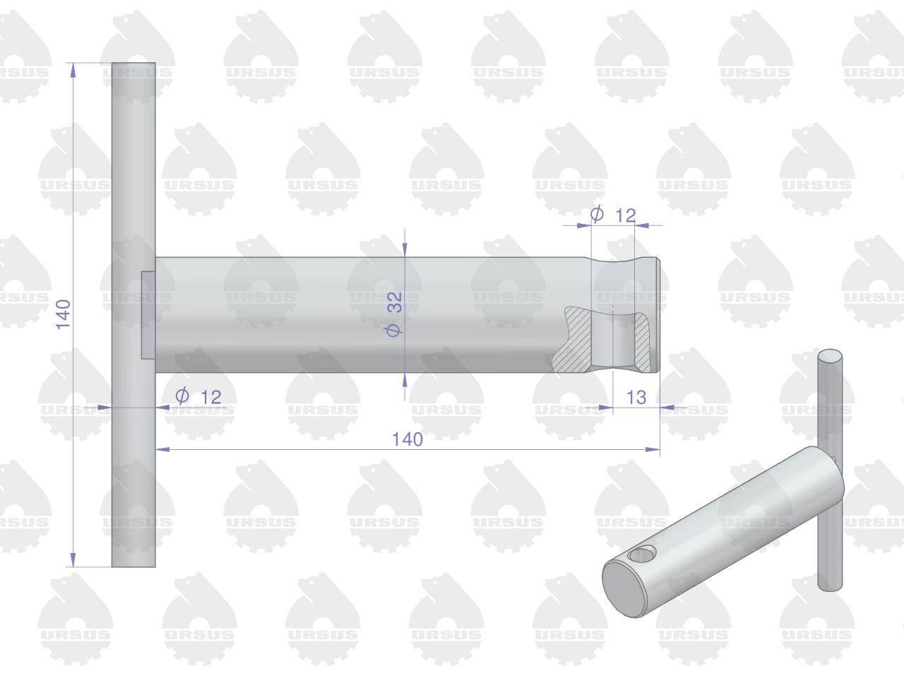 Sworzeń widłaka zaczepu dolnego c-360 oryginał ursus - zdjęcie 2