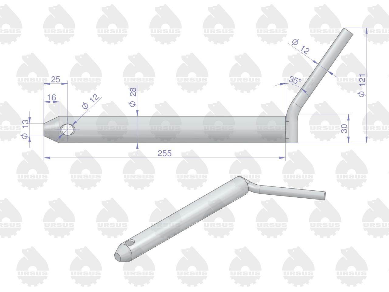 Sworzeń ramy zaczepu dolnego c-330 c-360 oryginał ursus - zdjęcie 2
