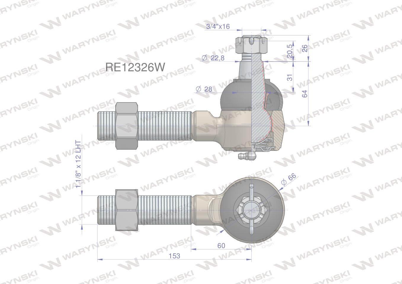 Przegub kierowniczy 153mm 1 1/8"l re12326 waryński - zdjęcie 2