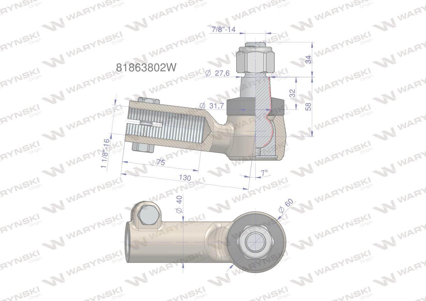 Przegub kierowniczy 1.1/8" 81863802 waryński - zdjęcie 3