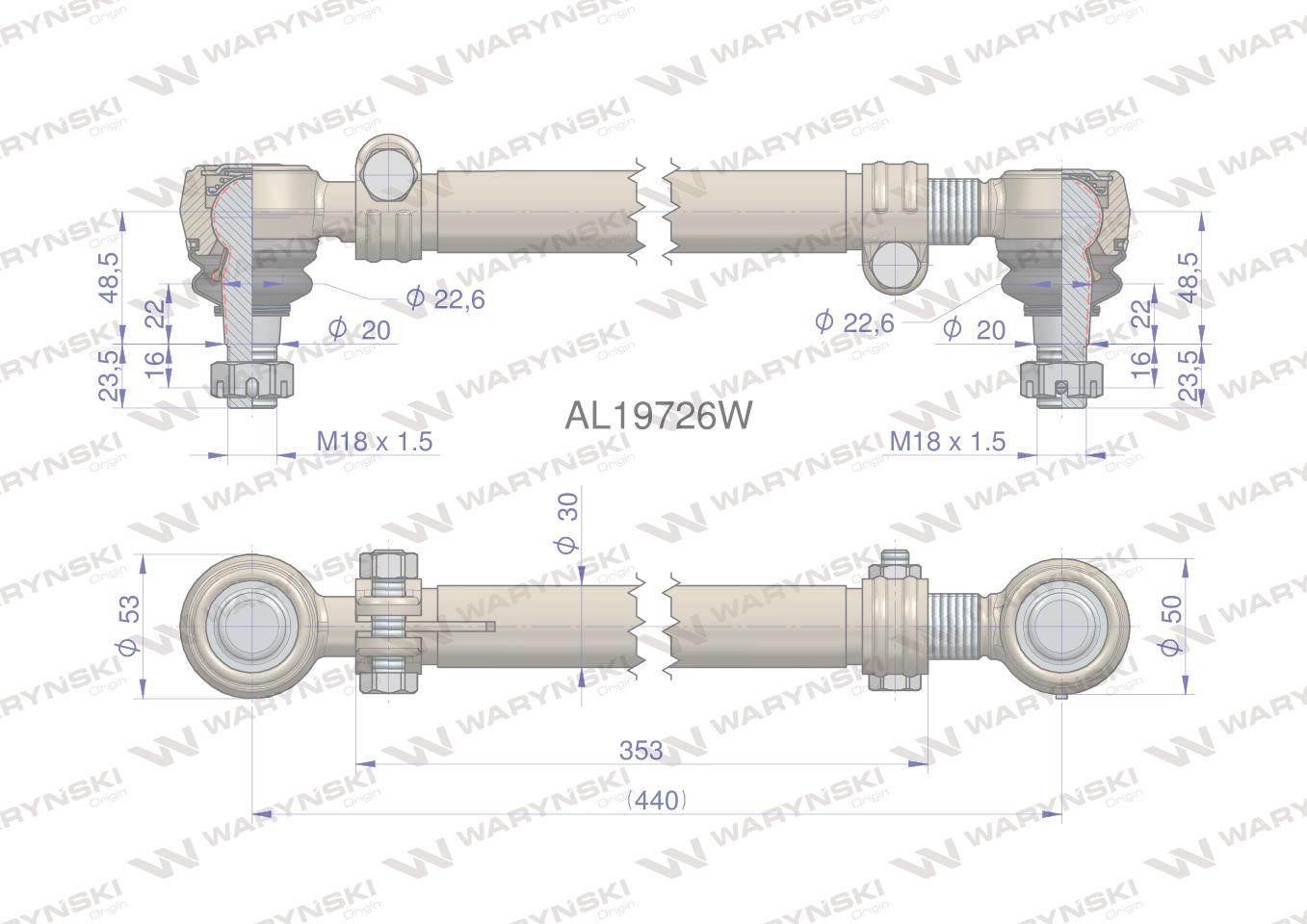 Drążek kierowniczy 440mm al19726 waryński - zdjęcie 2