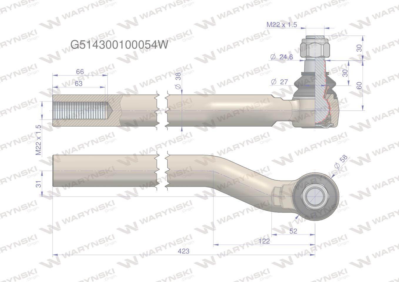 Przegub kierowniczy prawy m22x1.5 g514300100054 waryński - zdjęcie 3