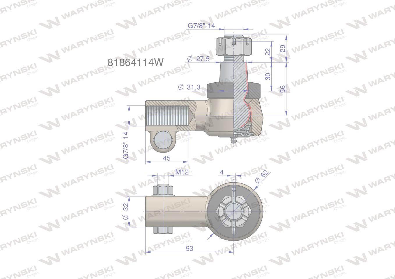 Przegub kierowniczy prawy 7/8" 81864114 waryński - zdjęcie 3