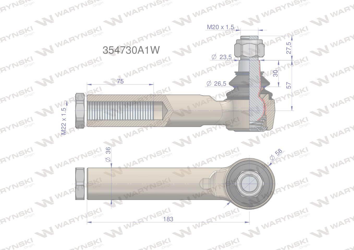 Przegub kierowniczy m22x1.5 354730a1 waryński - zdjęcie 3