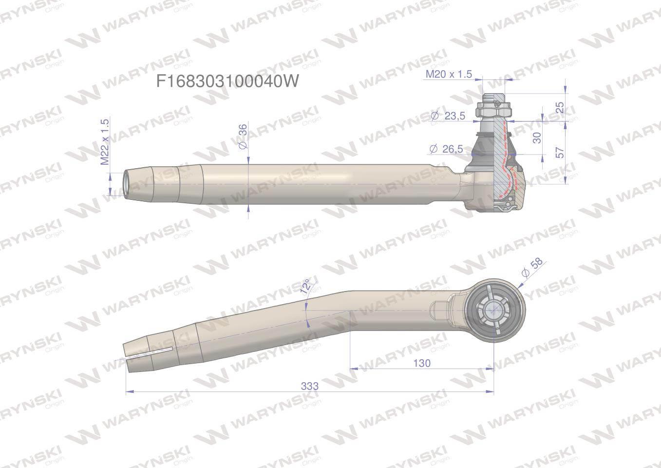 Przegub kierowniczy prawy m22x1.5 f168303100040 waryński - zdjęcie 3