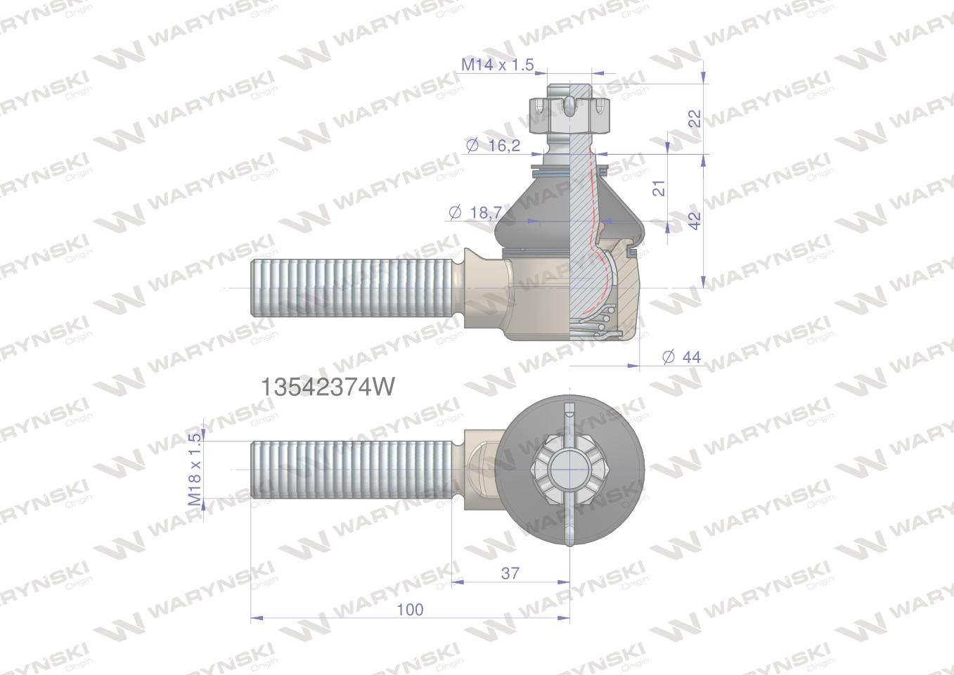 Przegub kierowniczy 100mm m18x1,5 13542374 waryński - zdjęcie 3