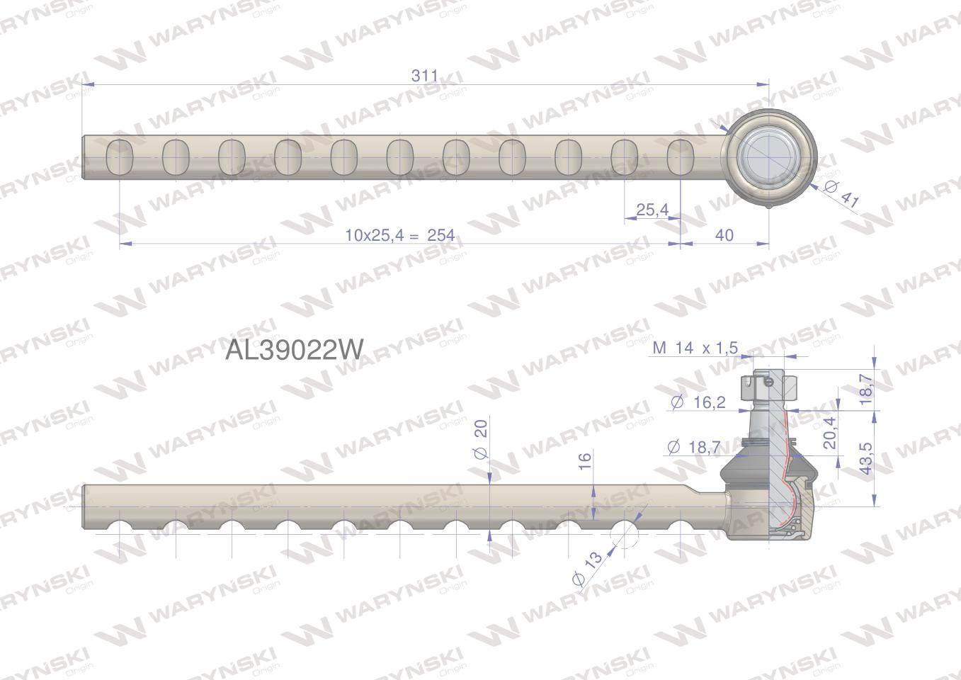 Przegub kierowniczy 311mm al39022 waryński - zdjęcie 2